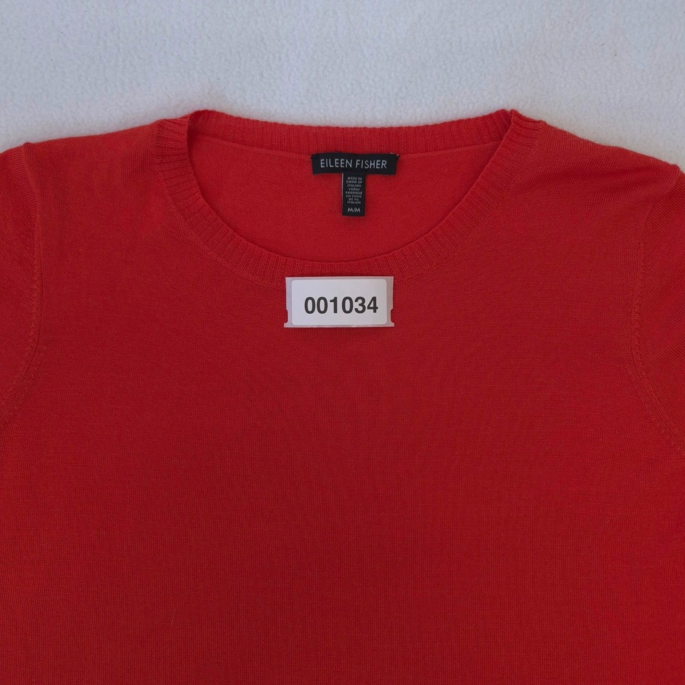 Eileen Fisher Sweater Red Orange Merino Wool Medium Crew Neck Minimalist Classic - Picture 11 of 11